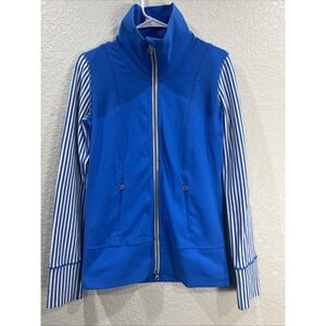 Lululemon Jacket Womens Sz 6 Blue Stripe Daily Yoga Full Zip Activewear Running